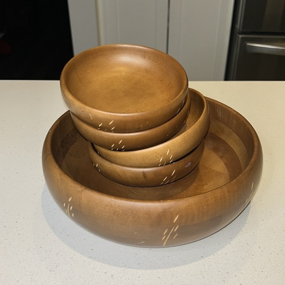 Vintage Baribocraft Canadian Maple Wood Mid Century Modern Large Salad Bowl Set - Picture 8 of 14